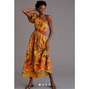 NWOT Farm Rio Farm x Anthropologie One-Shoulder Maxi Orange Dress Size Small